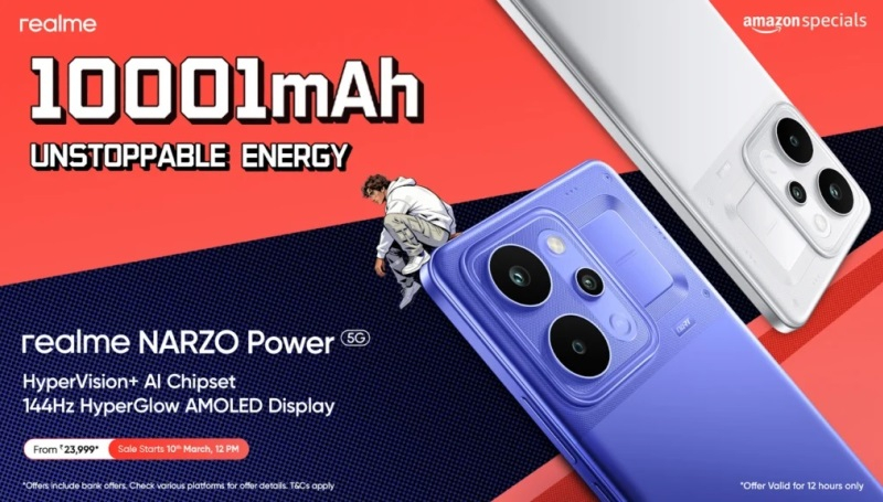 リアルメは、バッテリー容量10,001mAhと価格3億5千ドルのNarzo Power 5Gを発売しました