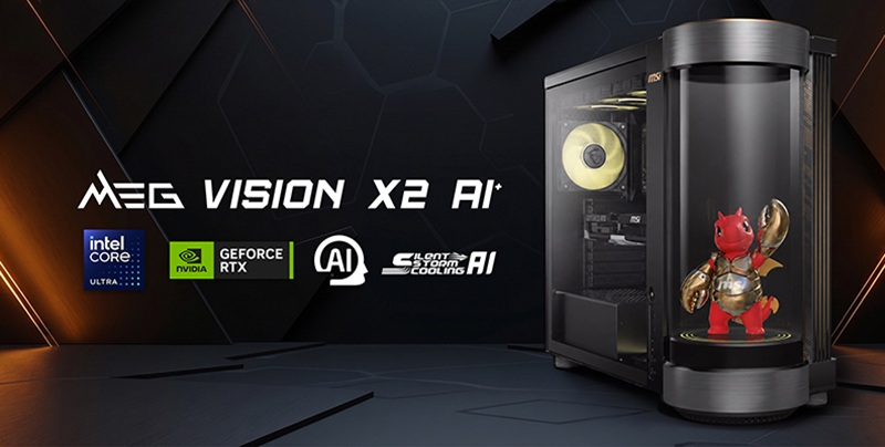 MSIはホログラフィックスクリーンと組み込みAIアシスタントを備えたゲーミングシステムMEG Vision X2 AI+を発表しました。