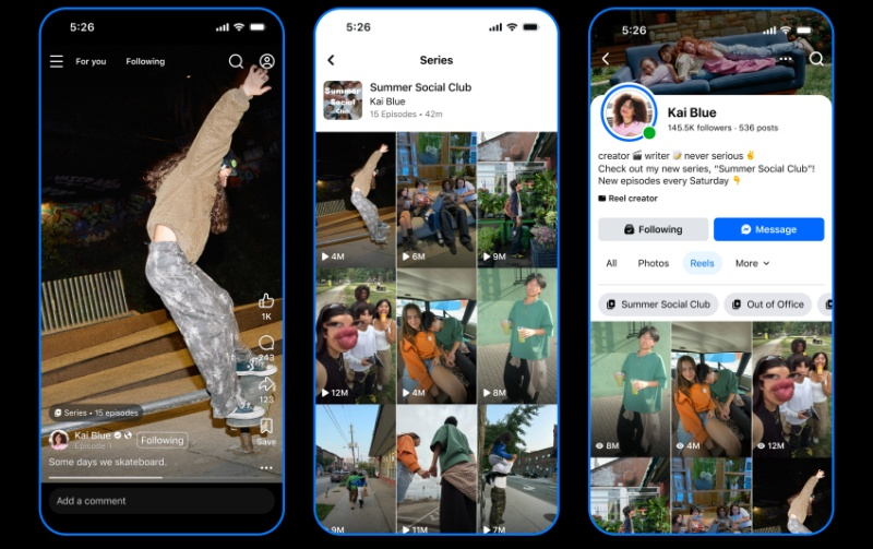 Instagram✴とFacebook✴では、Reelsから「シリーズ」機能を使ってドラマを作成できるようになります